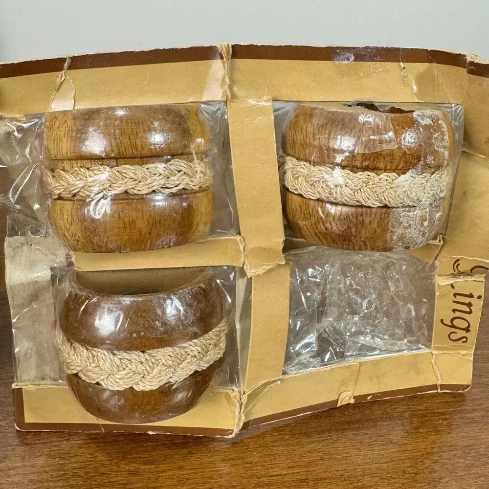 Wood Napkin Rings Set of 3 Boho Modern Chic Open Package